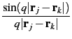 $\displaystyle {\frac{{\sin (q\vert{\bf {r}}_j-{\bf {r}}_k\vert)}}{{q\vert{\bf {r}}_j-{\bf {r}}_k\vert}}}$