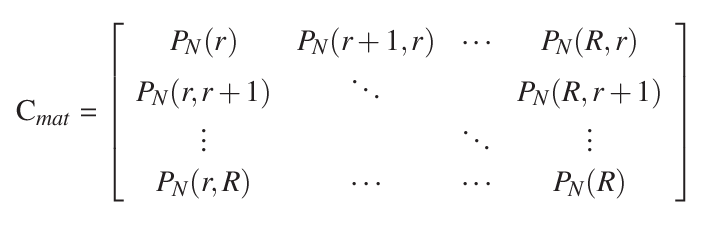 \begin{table} \vspace{0.5cm} \begin{center} $\begin{bmatrix} PNA(n) x PNA(n+1,n)... ...\\ PNA(n,N) x \cdots x \cdots x PNA(N) \end{bmatrix}$ \end{center}\end{table}